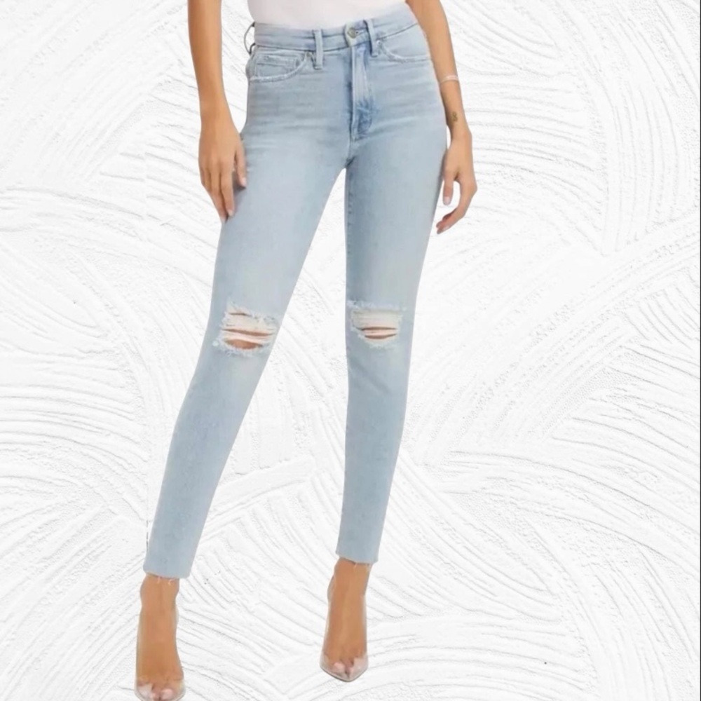 NWT Good American Good Legs Crop 27 Mid‎ rise  Stretch Skinny Distressed jeans
